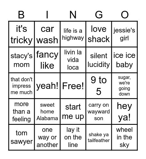 Music Bingo Card