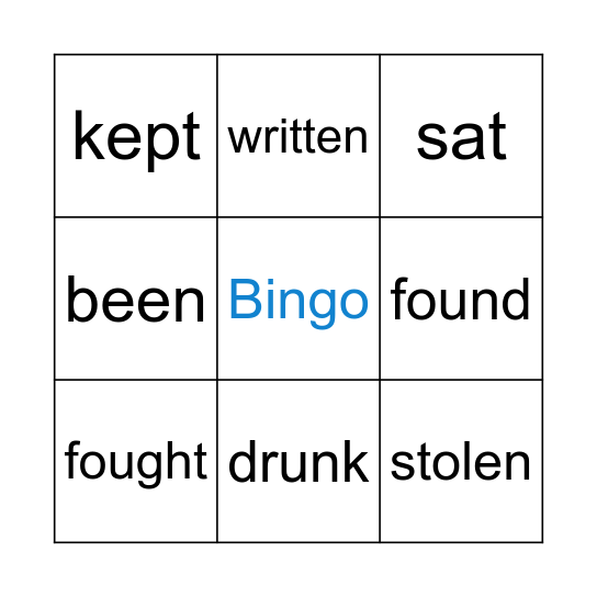 Irregular Verbs: Past participle Bingo Card