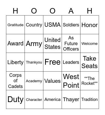 Thayer Award Dinner Bingo Card
