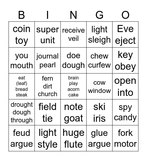 Vowel patterns Bingo Card