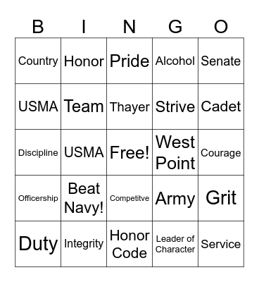 USMA Thayer Award Bingo Night Bingo Card