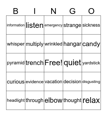 Word Bingo Card