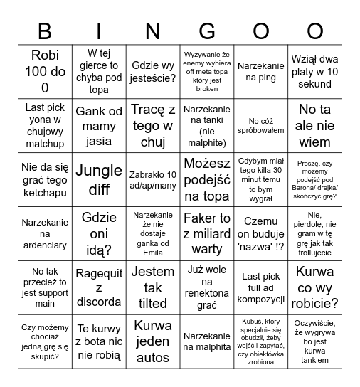 Jasiu na lidze Bingo Card