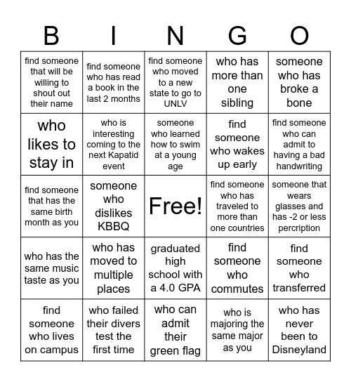 Kuyate finding Ading Edition Bingo Card