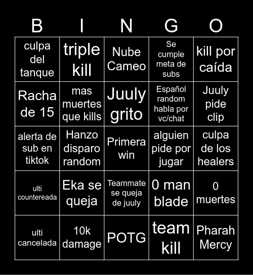 Bingo de Juuly ow2 Bingo Card