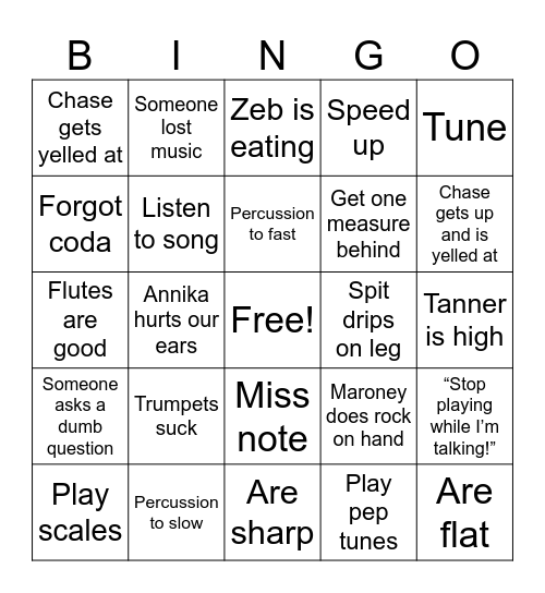 Band bingo Card