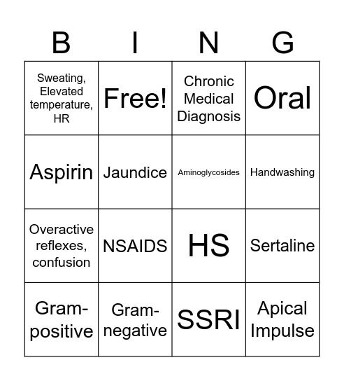 Nurse Bingo Card