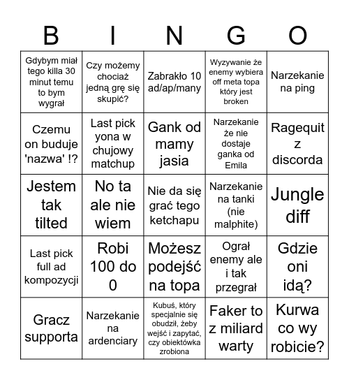 Jasiu na lidze Bingo Card