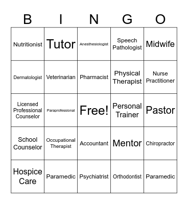 Community Resources Bingo Card