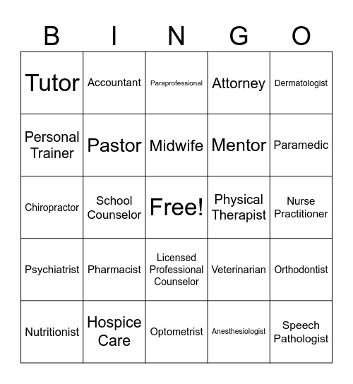 Community Resources Bingo Card