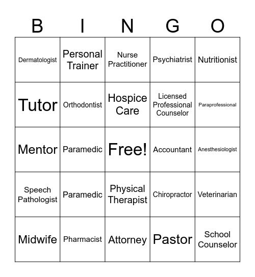 Community Resources Bingo Card