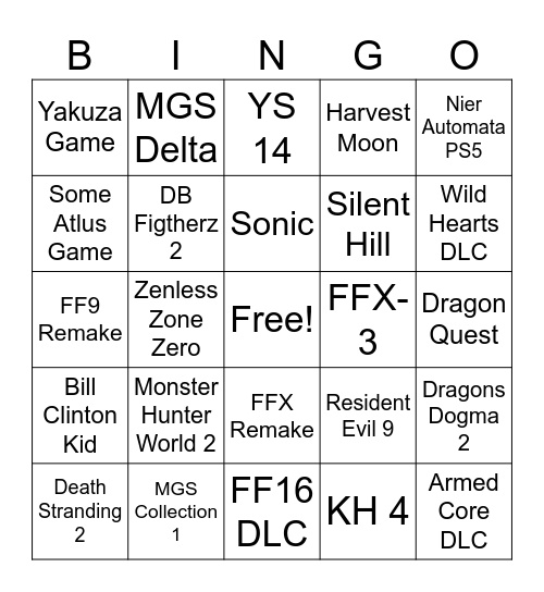 TGS 2023 Bingo Card