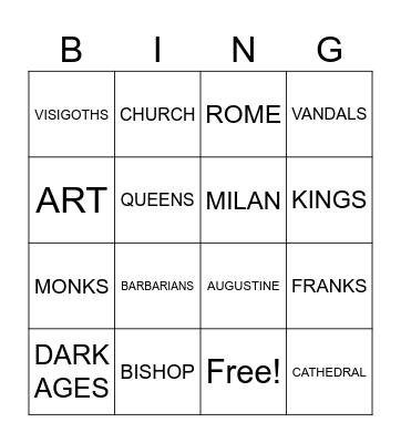 MIDDLE AGES Bingo Card