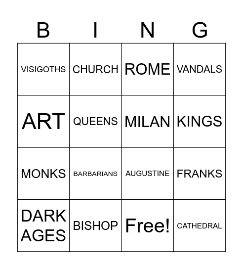 MIDDLE AGES Bingo Card