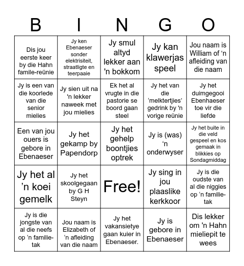 Hahn Bingo Card