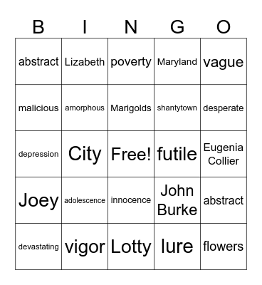 MARIGOLDS Bingo Card