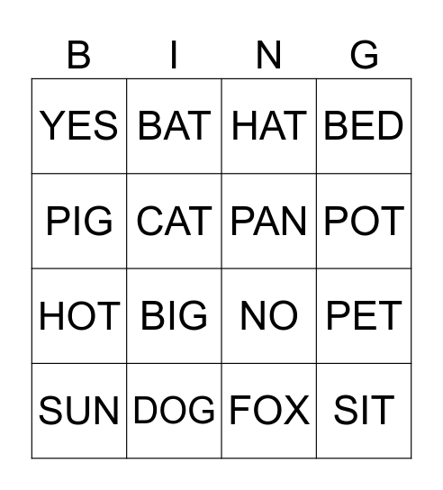 CVC Bingo Card