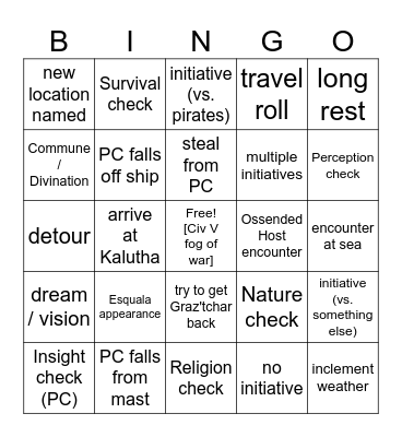 Not Living, Not Dead, But At Sea [Critical Role 3.73] Bingo Card