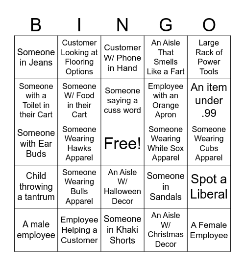 Home Depot Bingo Card