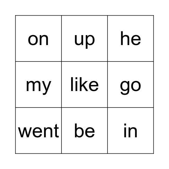 Kinder Kids Sight Words Bingo Card