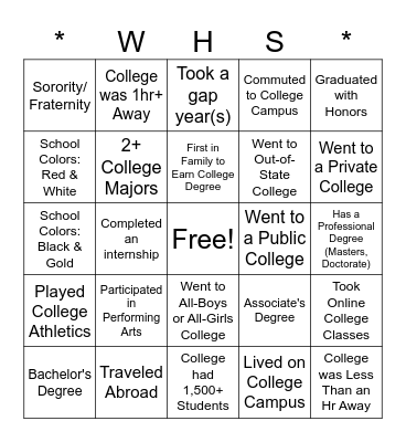Waldron HS College Go! Week Bingo Card