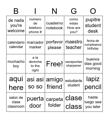 Vocabulary Bingo Card