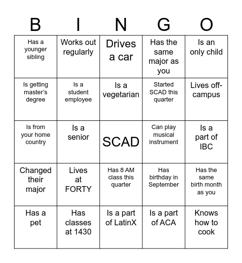 Untitled Bingo Card