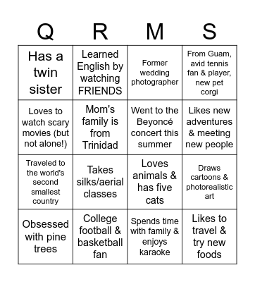 QRM Scholars Bingo Card