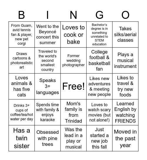 Scholar Bingo Card