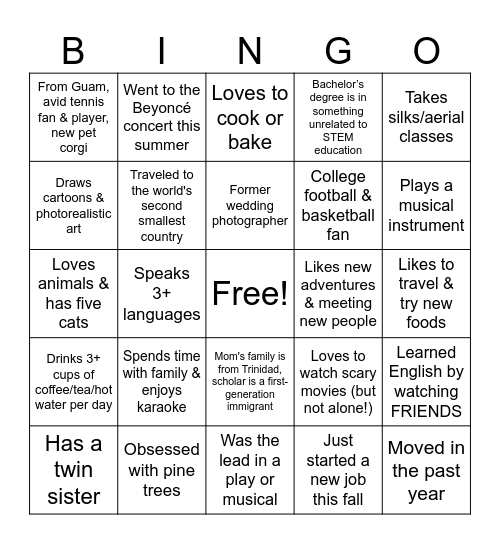 Scholar Bingo Card