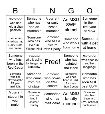 MSU SWE 50th Celebration Bingo Card
