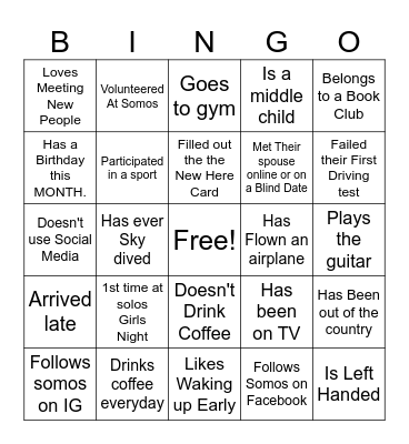 Somos Girl Bingo Card