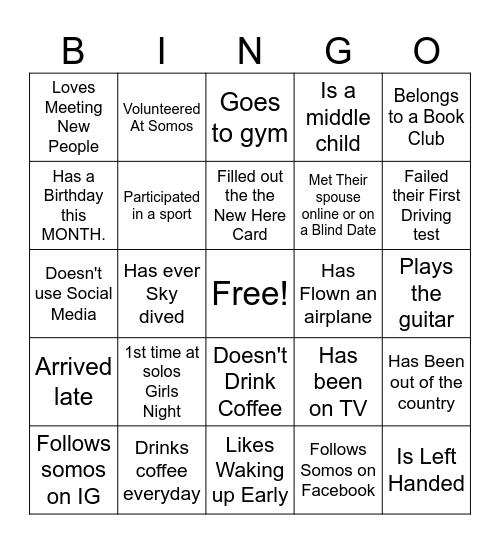 Somos Girl Bingo Card