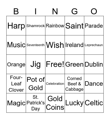 St. Patrick's Day Bingo Card