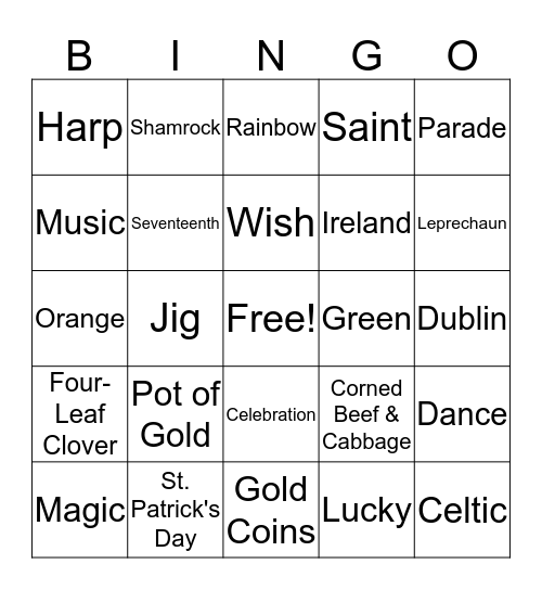 St. Patrick's Day Bingo Card