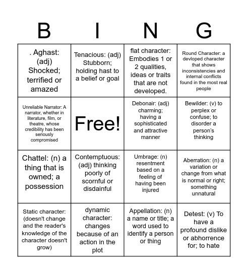 vocab Bingo Card