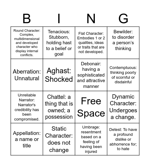 Hon Hum Vocabulary List #5 Bingo Card