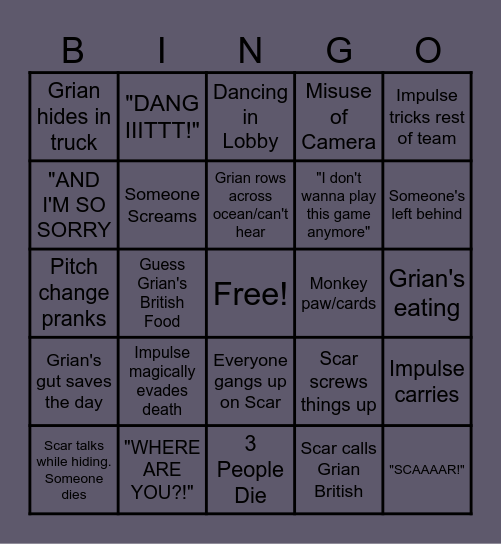 Impulse Phasmo Streams Bingo Card