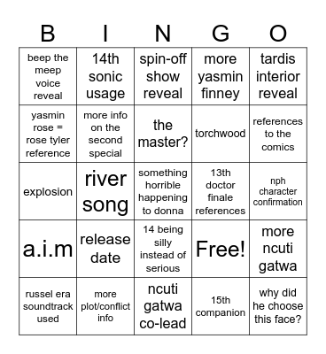doctor who trailer Bingo Card