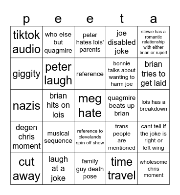 Family Guy Bingo Card