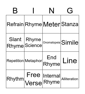 Poetry Bing Bingo Card