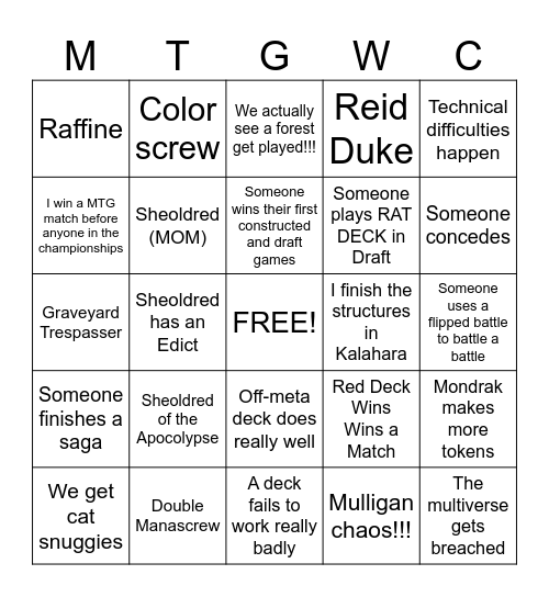 MTG World Championship Bingo Card