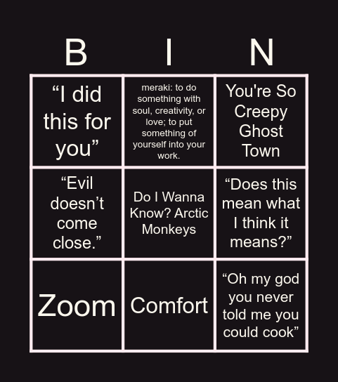 Sconce's Fic Server Bingo Card