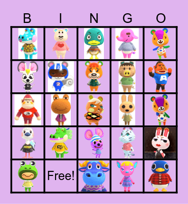 Animal crossing Bingo Card