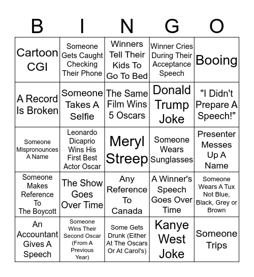Oscar Party 2016 Bingo! Bingo Card