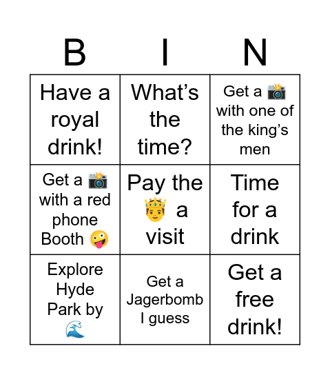 London’s Calling Bingo Card