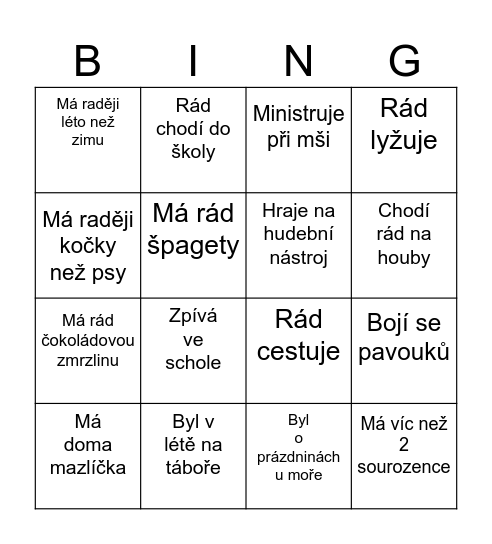 Najdi někoho kdo... Bingo Card