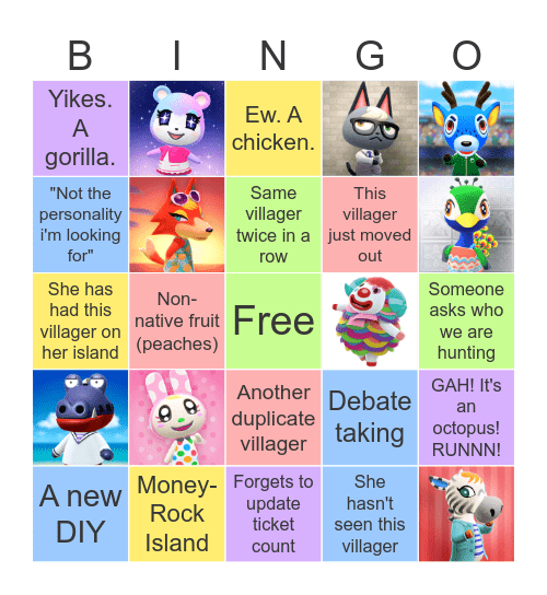 Villager Hunting Bingo Card