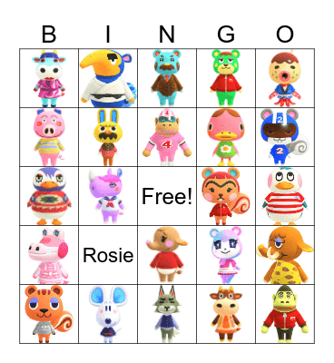 Animal Crossing Villager Hunting Bingo Card