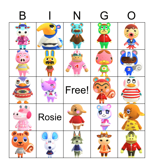 Animal Crossing Villager Hunting Bingo Card